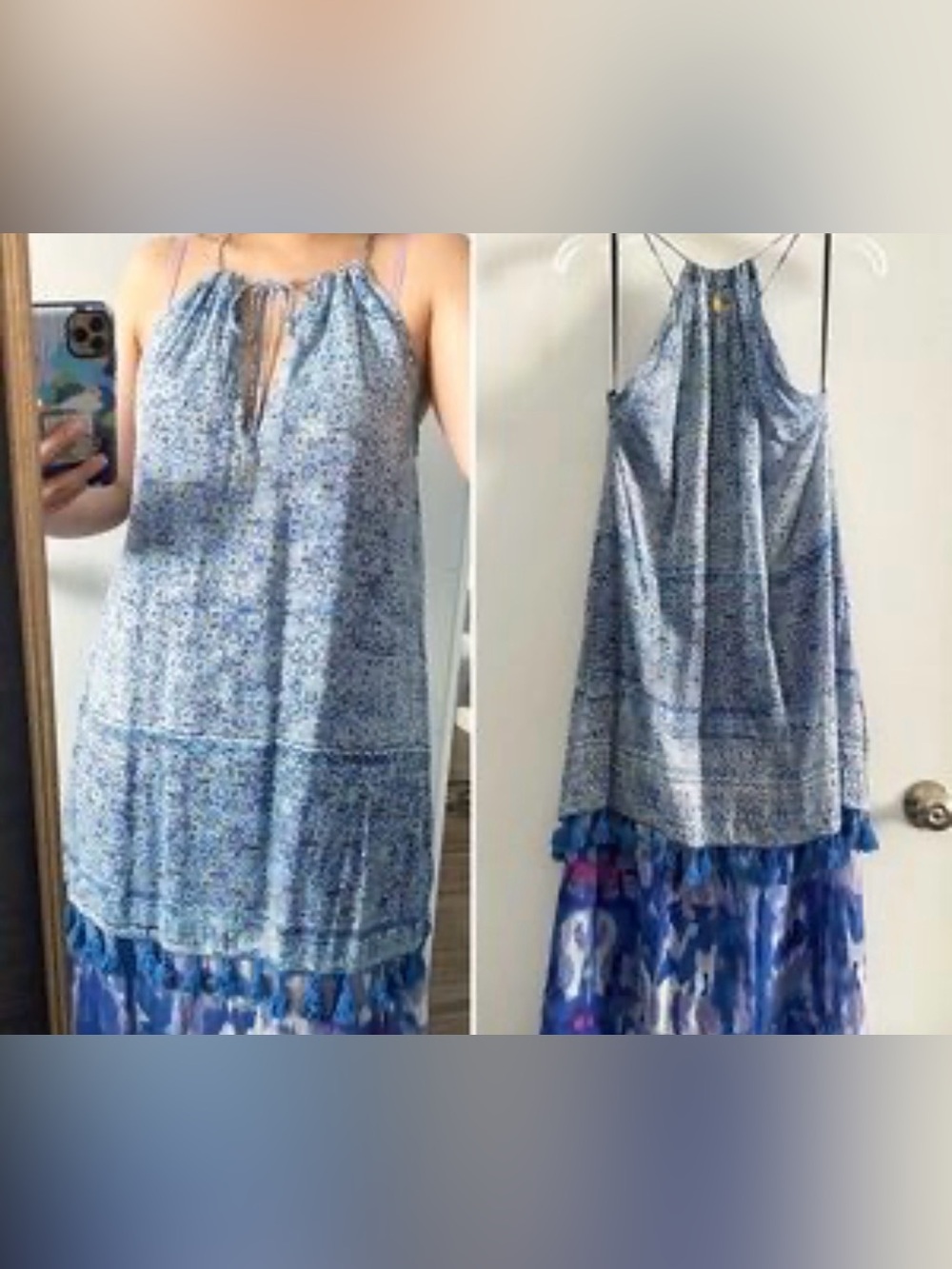 Ruby Yaya Layered Maxi Dress Size XS Blue Tassels Sleeveless Vacation Boho Hippe